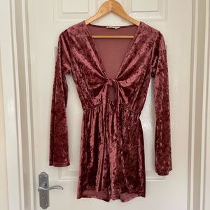 Rose Mauve Cutout Tie Velvet Romper